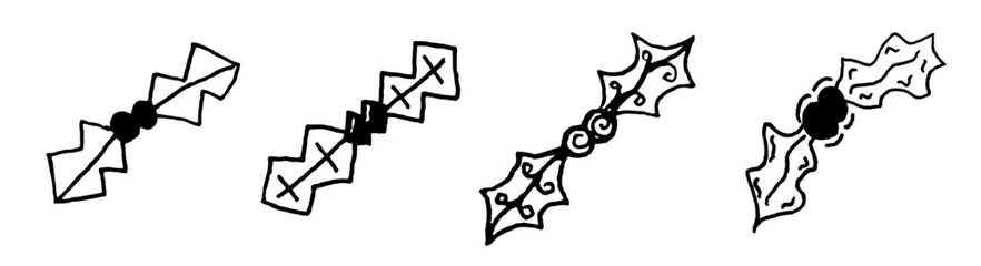 Abstract holly black and white outline illustration