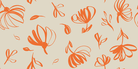 Modern floral with flowers print. Seamless pattern. Hand drawn style.
