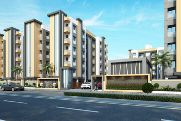 Fototapeta na wymiar Gate view of Luxury Modern residential complex for families, 3D render, 3D illustration