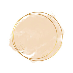 watercolor brush stroke splash with luxury golden square or circle frame and glitter gold. wedding badges