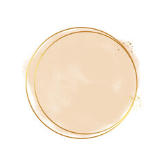 watercolor brush stroke splash with luxury golden square or circle frame and glitter gold. wedding badges