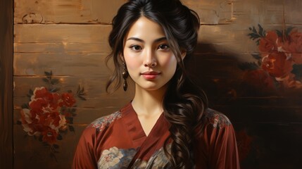 asian woman in kimono ai generated - obrazy, fototapety, plakaty