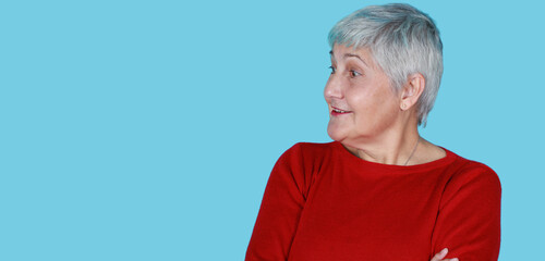 senior woman 60s isolated on color background