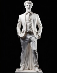 Full length portrait of a modern business person full white marble statue. isolated on a dark background. - obrazy, fototapety, plakaty