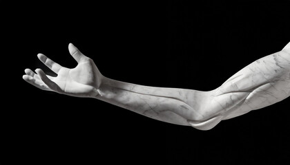 Realistic sculpture arm profile pointing pose on a black background