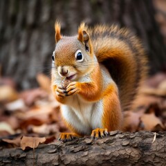Naklejka na ściany i meble Red Squirre eating peanut.