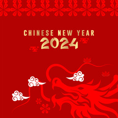 Chinese New Year 2024, year of the dragon. Collection of Chinese New Year posters, greeting card designs with Chinese zodiac dragon.