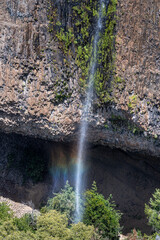 Close-up on Phantom Falls with rainbow, Table Mountain Ecological Preserve, Oroville, California, USA - 675443446