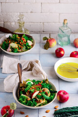 Vegetarian salad of green Kale  apples and almond