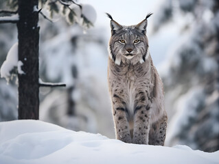 Eurasian Lynx in Snowy Nordic Wilderness, Generative AI