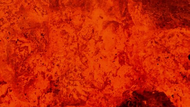 Detailed view of the bubbling lava in the volcano. The Litli-Hr&uacute;tur eruption in Iceland in 2023.
