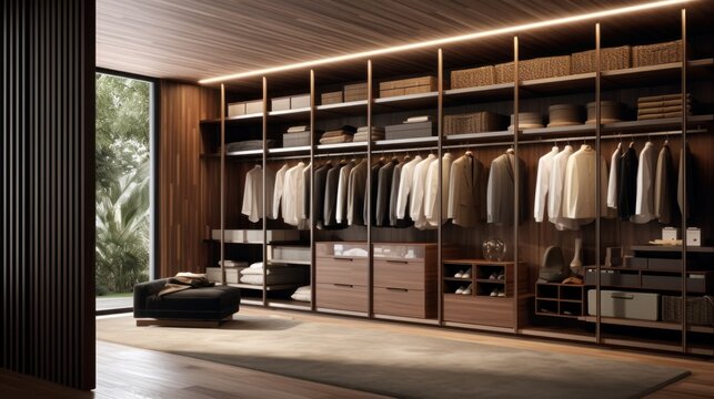 a closet with plenty of storage, several sections, exquisite designs, and sliding doors