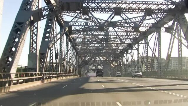 Car traffic along Story Bridge in Brisbane, Australia