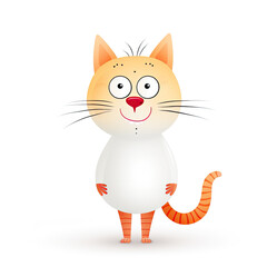 Flat illustration of white cat with yellow head isolated on white background