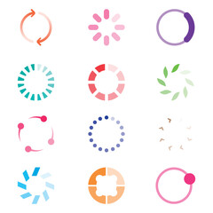 Set loading icons. Multicolor. Vector illustration. Circle. Waiting icon for apps