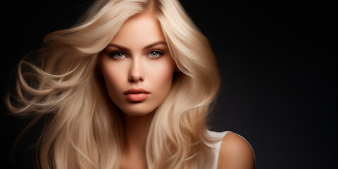 Fototapeta premium a beautiful blonde woman fashion model after salon hairdresser procedure