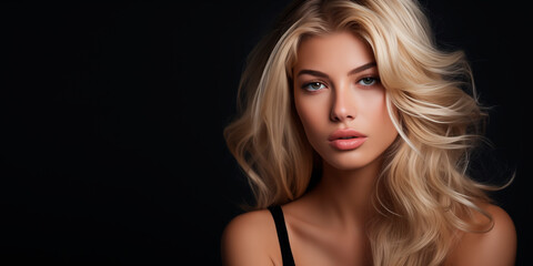 Fototapeta premium a beautiful blonde woman fashion model after salon hairdresser procedure