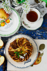 Cottage cheese Kugel with apples .style rustic