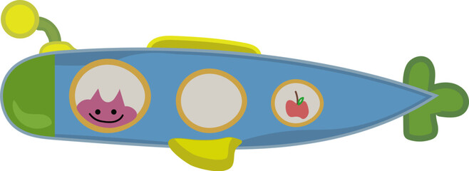 Submarine underwater exploration kid illustration