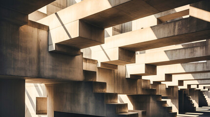 Enigmatic shadow play on brutalist structures, illustrating the mysteries of architectural form