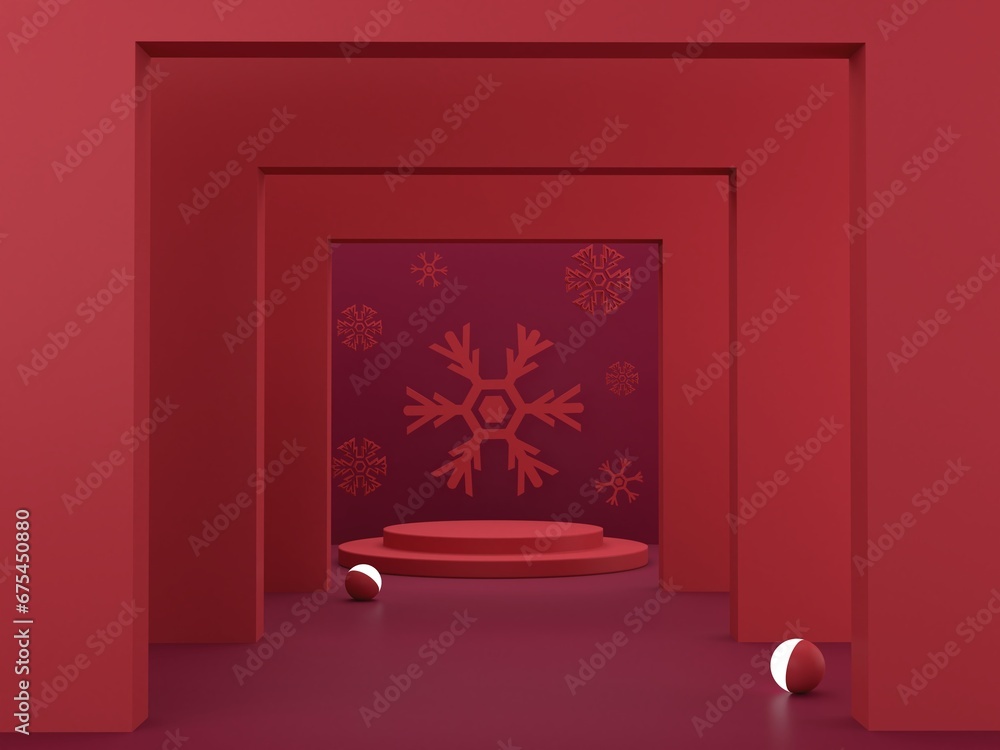 Aufkleber minimal christmas scene with podium and snowflakes on an abstract background. geometric shapes. mage