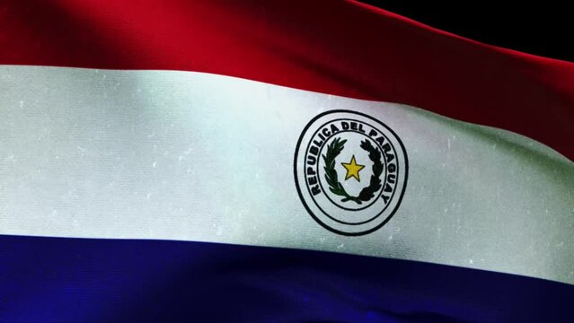 paraguay flag waving closeup. Highly Detailed Fabric Pattern with vintage and retro effect, 3D Rendering video footage. 4K resolution for celebration, national award, patriotic, social media etc.