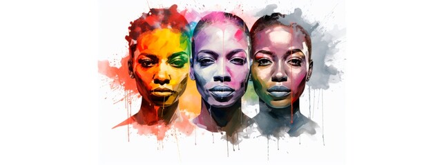 Black History Month colourful abstract illustration. Group of  black people, racial equality, civil and justice racism and discrimination, white background, copy space for text, banner card background - obrazy, fototapety, plakaty