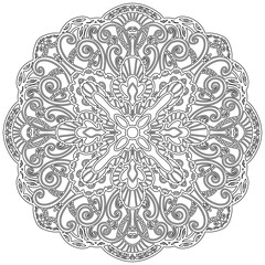 Colouring page - 308, hand drawn, vector. Mandala 251, ethnic, swirl pattern, object isolated on white background.