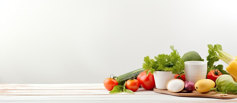 The white wooden table provided a perfect background for a healthy breakfast with a plate filled with nutritious vegetables showcasing the importance of a balanced diet in every meal and sna