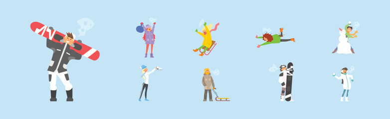 People Characters Enjoy Winter and Winter Activity Vector Set