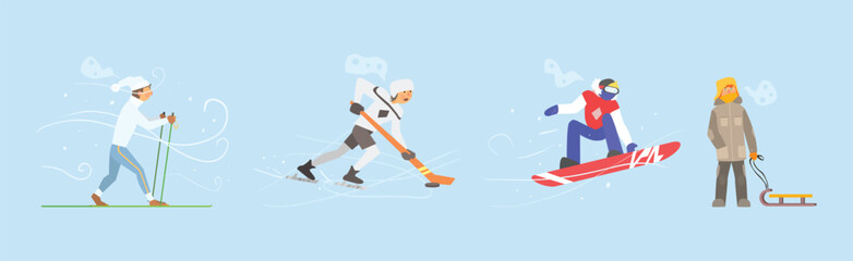 Fototapeta premium People Characters Enjoy Winter and Winter Activity Vector Set
