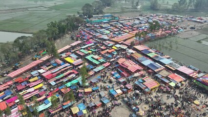 Aerial view of a traditional village fair in Bogra, Bangladesh. It's about 200 years old tradition and held once a year.