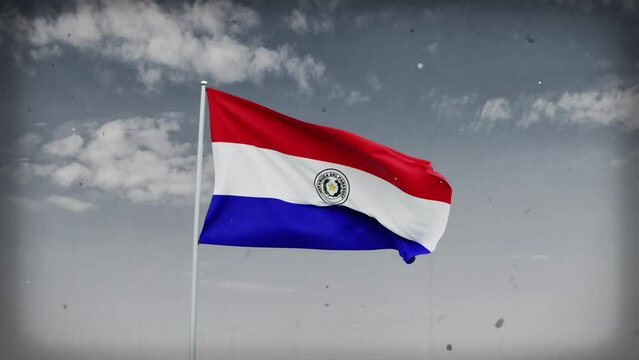 paraguay flag waving on sky background. Highly Detailed Fabric Pattern, 3D Rendering video footage. 4K resolution for celebration, national award, patriotic, social media etc.