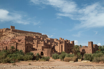 Panoramic view of Ait Ben Haddou, UNESCO world heritage in Morocco