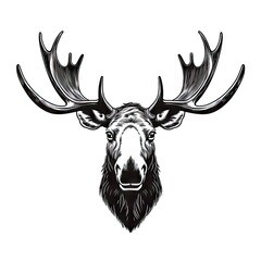 Moose Head Icon, Wild Animal Silhouette, Zoo Logo, Moose Symbol on White Background
