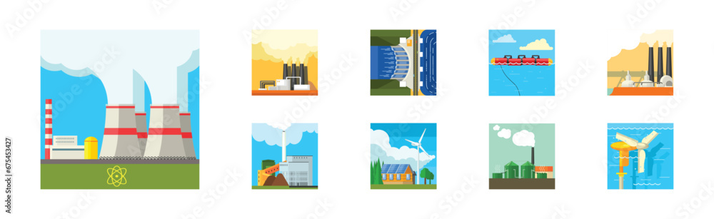 Aufkleber natural resources and environment power generation vector set