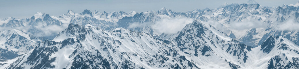 Panorama of the Caucasus mountains. View from Elbrus Mount. Russia