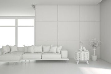 Grey living room concept with sofa. 3D illustration