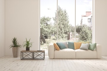 Interior design of modern apartment. Interior mockup. Scandinavian interior design. 3D illustration