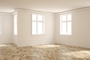 White empty room. Scandinavian interior design. 3D illustration