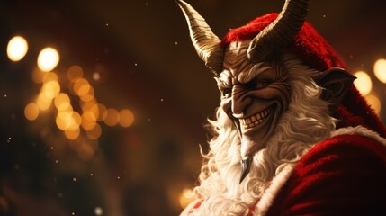 A close up of a devil in satan claus costume, AI - obrazy, fototapety, plakaty