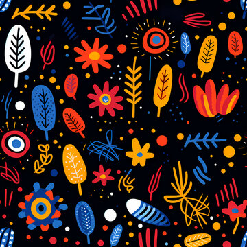 a colorful pattern with lots of abstract design elements