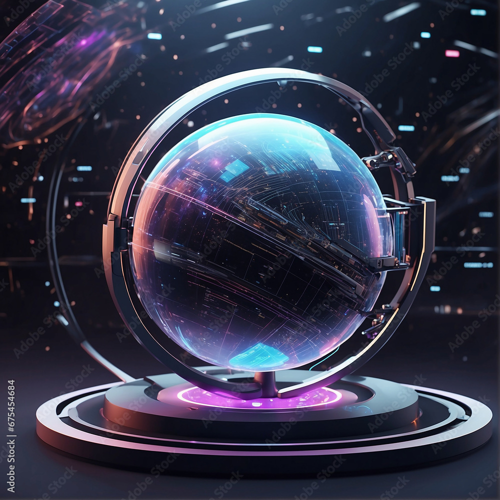 Poster the futuristic world of data technology through a stunning hologram of a planet, rendered in a sleek
