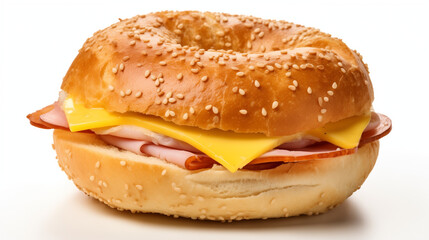 Ham and Cheese on a Sesame Bagel on Isolated White Background