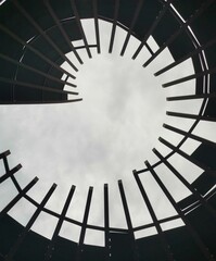 Close-up shot of a shelter with a modern, whorl-shaped design