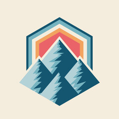Mountain logo badge graphic design. Hiking climbing concept emblem. Expedition adventure outdoor logo sign. Vector illustration. Flat graphic style. - 675457223
