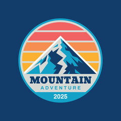 Mountain logo badge graphic design. Hiking climbing concept emblem. Expedition adventure outdoor logo sign. Vector illustration. Flat graphic style. - 675457242