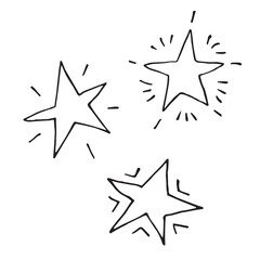 Vector simple minimalistic black doodle line art shining stars set, collection.Isolated on white