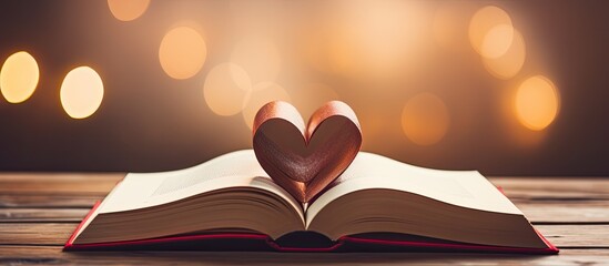 In the background of a white paper a heart shaped love concept emerges intertwined with books and...