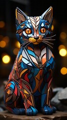 Portrait of Cat in style Stain glass body.